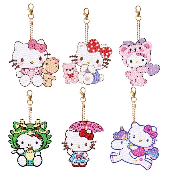 (LY012) (Diamante Doble Cara 6 Piezas) Llavero Con DIY KT Cat (con Video)