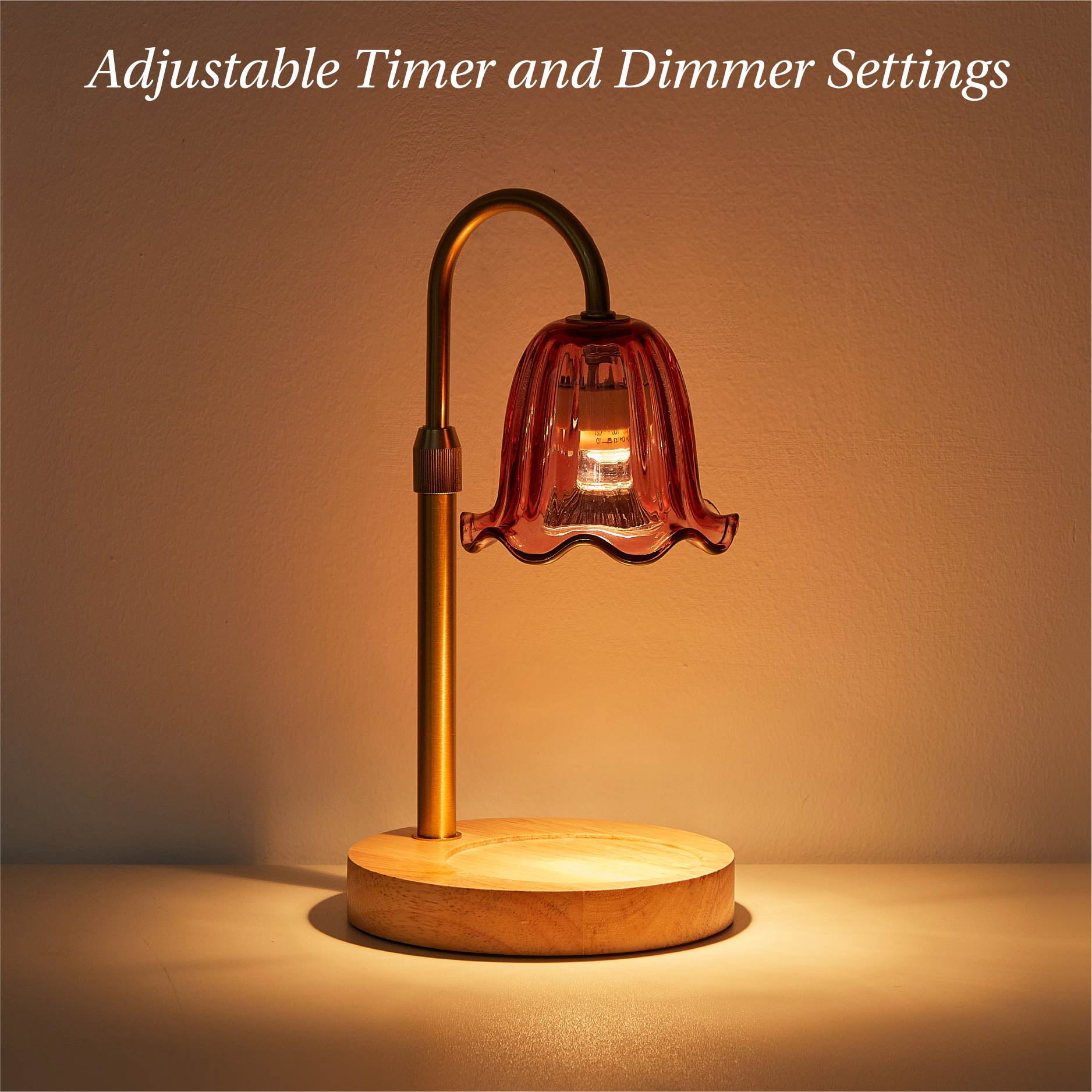 Stylehouse Home Decor Collection Pink Flower Glass Shaded Candle Warmer Lamp with Adjustable Dimmer and Timer