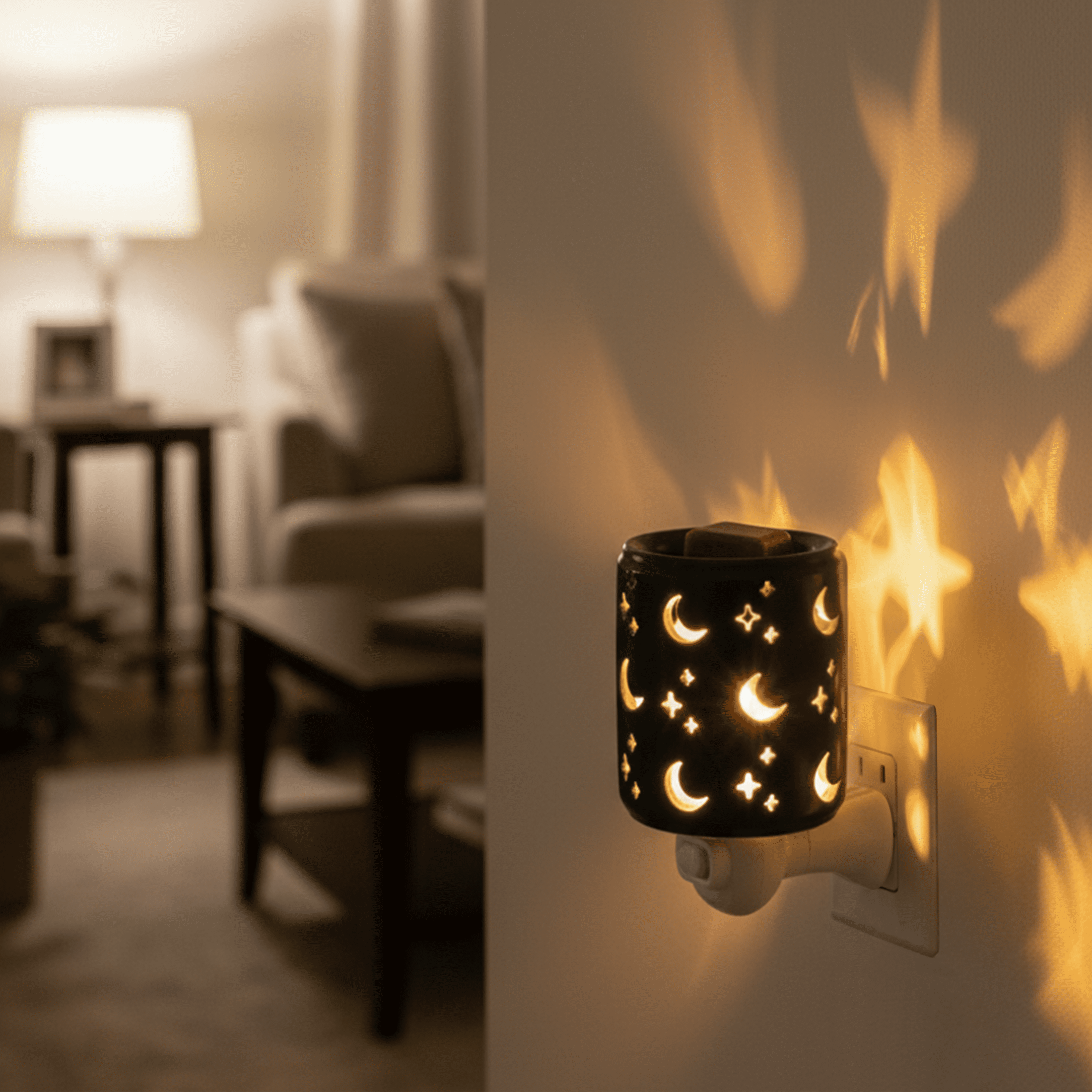Mainstays Plug-in Wax Melt Warmer with LED Light, Moon & Stars