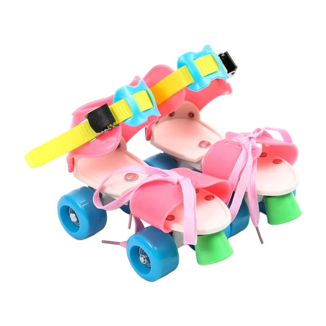 Colaxi Patins à Roulettes Ajustables pour Enfants, Double Rangée, Entraînement Facile, Patins à Quatre Roues pour Débutants Garçons et Filles, Cadeau d'Anniversaire Coloré Rose