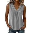 thumbnail image 2 of MORESEC Women Sleeveless V Neck Striped Pleated Tank Tops for Women Casual Basic Summer Beach Tee Shirts Vacation Fashion Clothes, Black L, 2 of 7