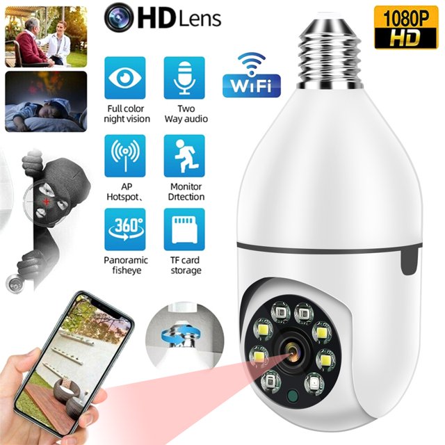 Muyoka C谩mara de seguridad E27 Bulb Camera 1080P HD con alarma de detecci贸n de movimiento y versi贸n nocturna de 2MP