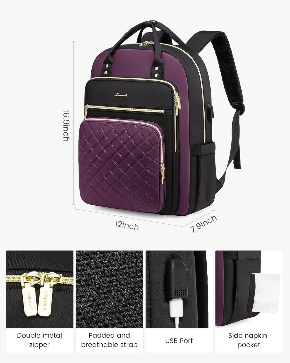 Lovevook Laptop Backpack Purses for Women,Nurse Teacher College Work Study Commuter Bag with 15.6 inch Laptop Compartment,Lightweight Travel Casual Daypacks With USB Port