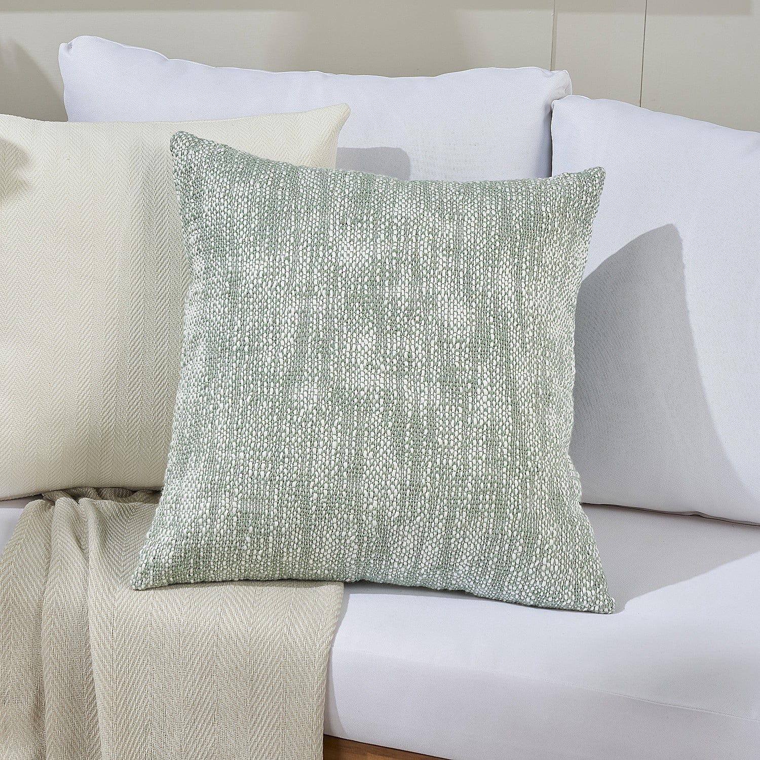 Mina Victory Woven Basketweave Indoor Outdoor Throw Pillow 18" x 18" Aqua