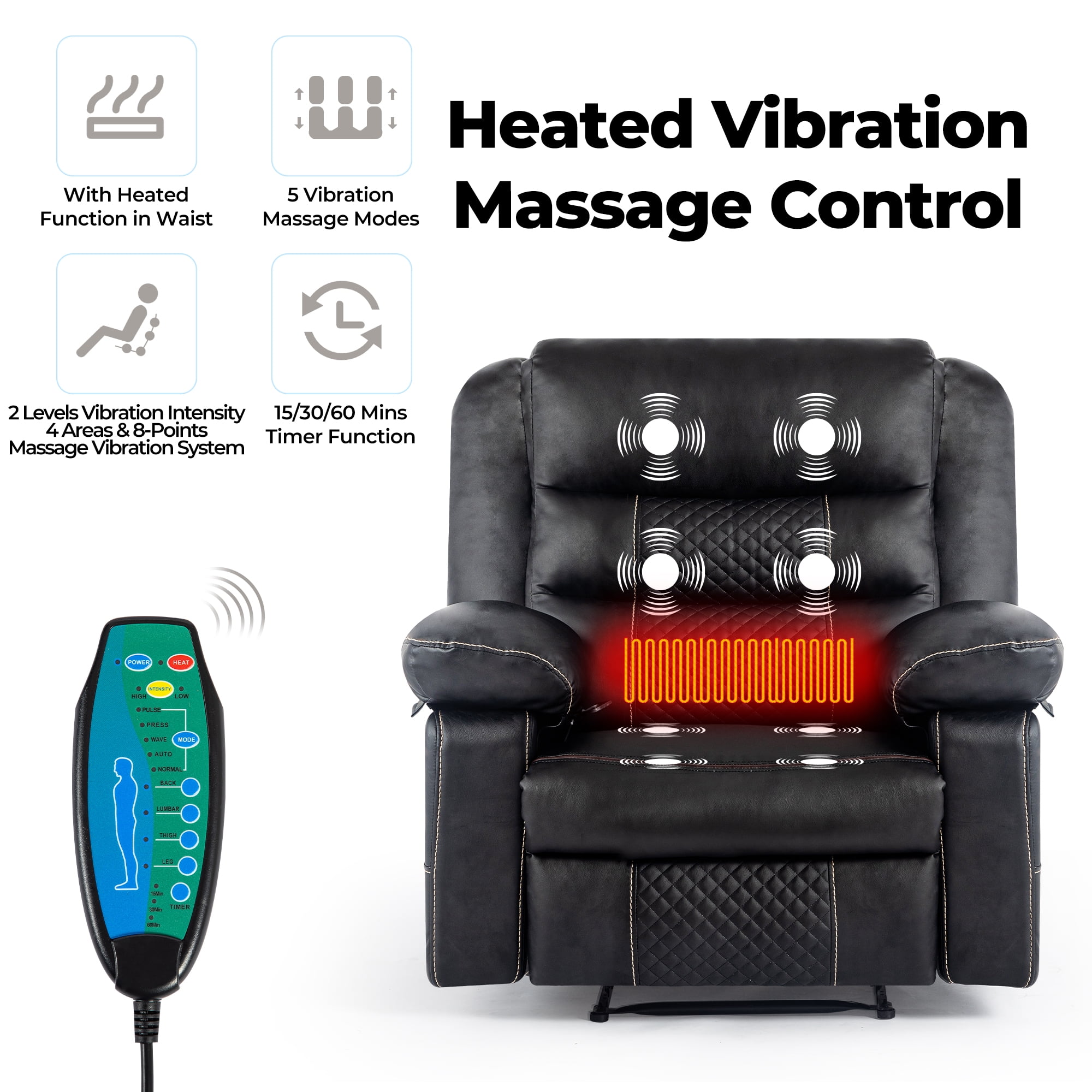 Kadyn Power Recliner Chair, Electric Power Recliner Chair with Massage and Heat, Electric Recliner Chairs for Seniors, USB Port, Black Kadyn Power Recliner Chair, Electric Power Recliner Chair with Massage and Heat, Electric Recliner Chairs for Seniors, USB Port, Black