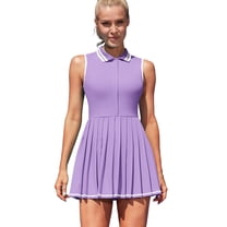 ALove Womens Tennis Outfit Academic Style Tennis Dresses Ribbed Polo Tennis Dress Half Zip Pleated Workout Dress with Built in Shorts and Bra