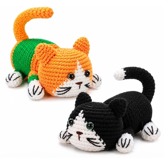 2 Pack Cat Crochet Kit for Beginners, Cat Amigurumi Starter Set with Step by Step Video Tutorials, TIKA