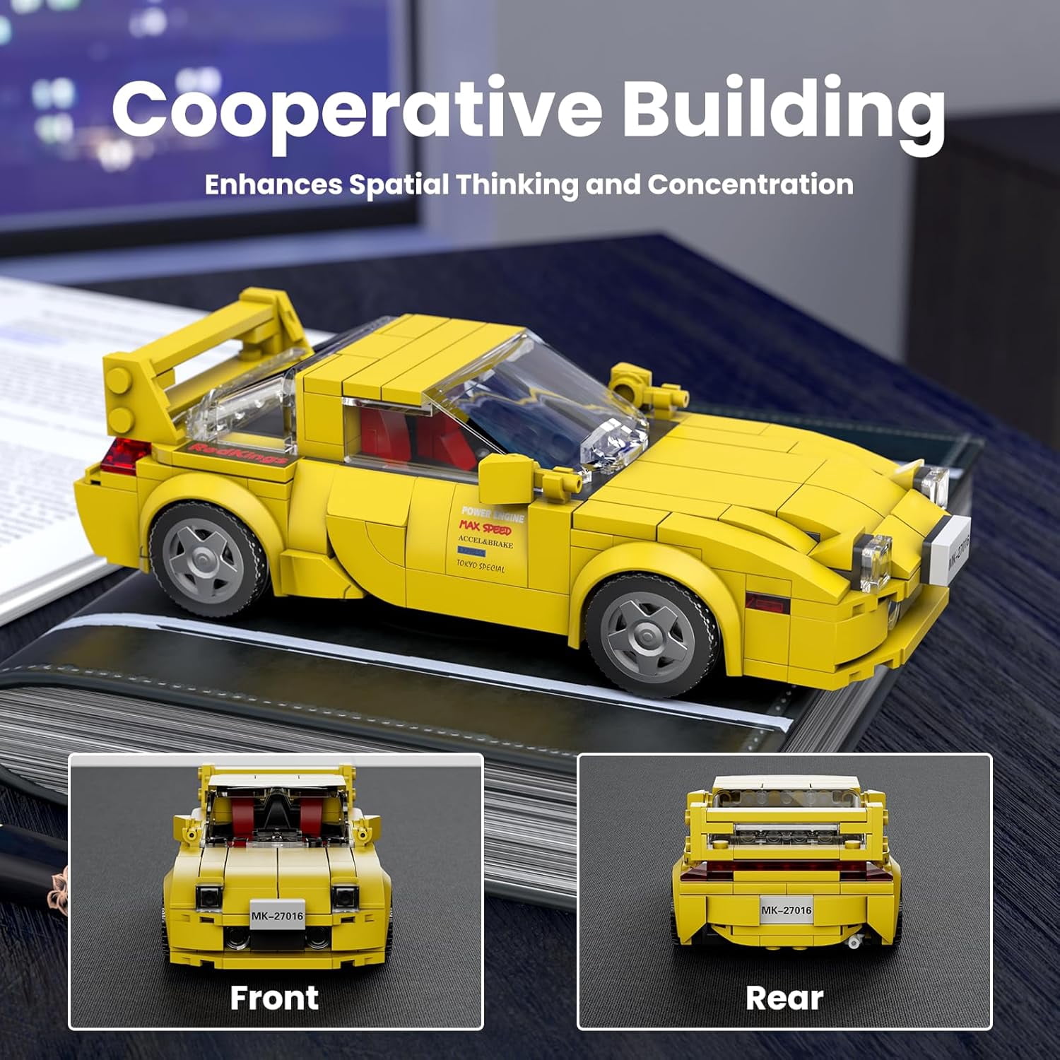 Ylutex Initial D RX-7 Model Car Building Blocks with Display Case, 27016 Model Car Building Block Kits Speed Champion Building Building Kits for Adults (329 PCS)