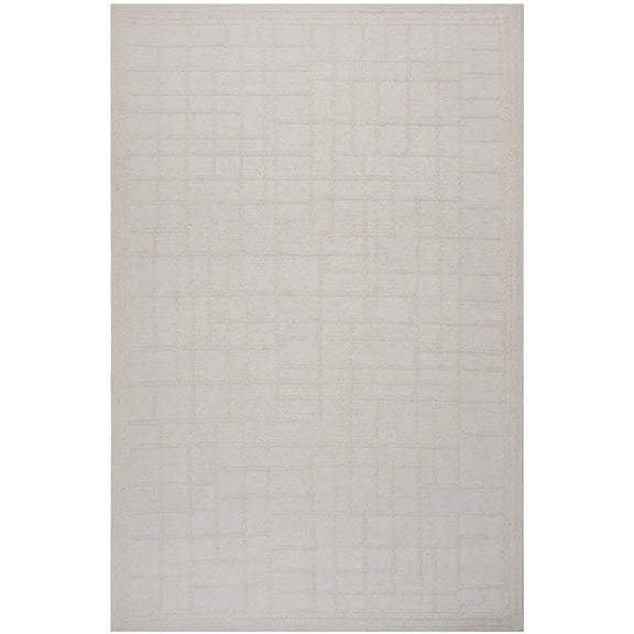 Woven Trends Simon Area Rug A07216 Transitional Style, Plaid Pattern, Pet & Family Friendly, Living Room, Dining Room, Office, Medium Pile Hand Made Wool Area Rug in Ivory - 5' x 7'