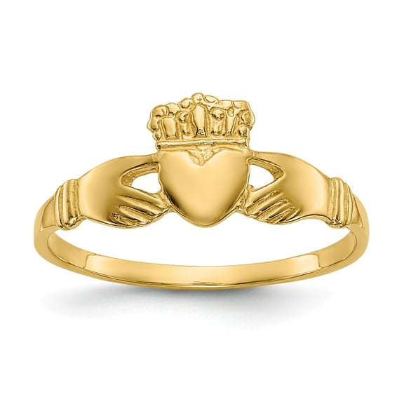 14K Yellow Gold Ring Band Themed Polished Ladies Claddagh