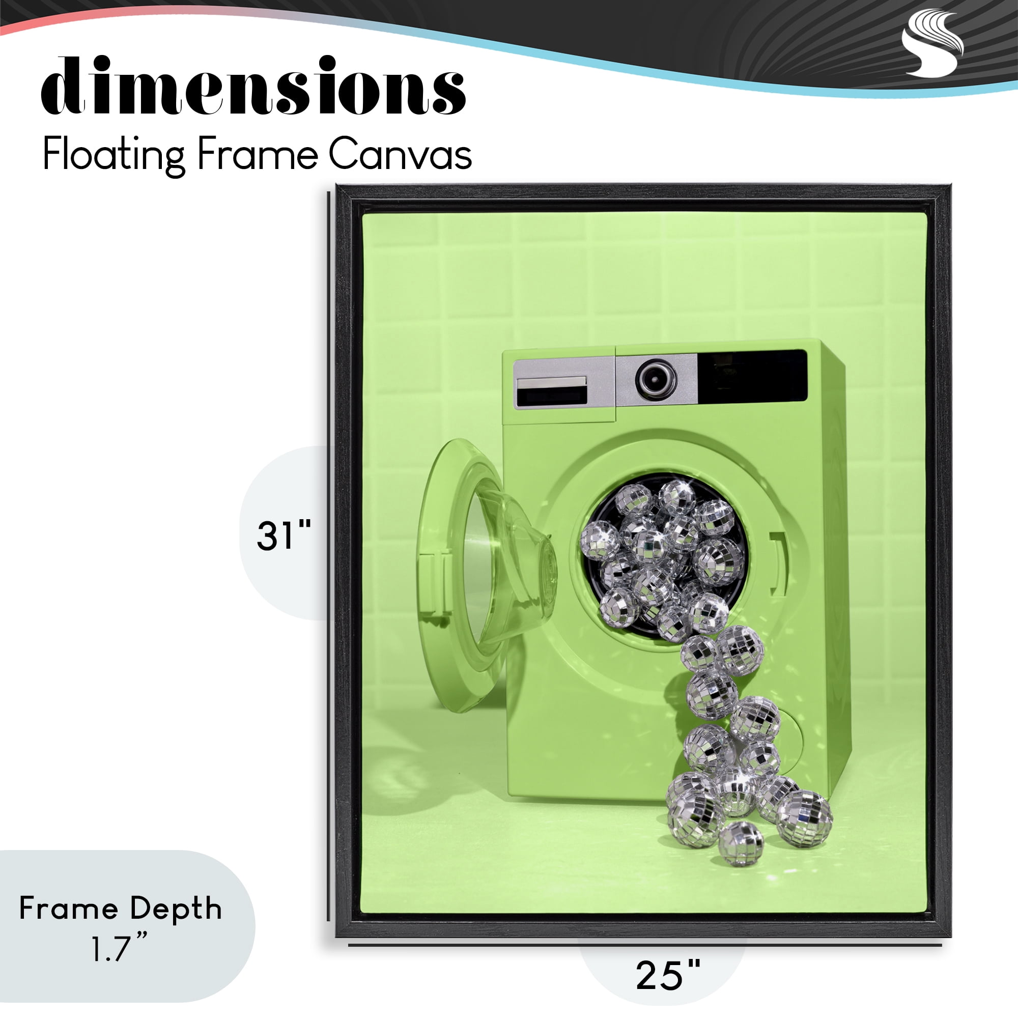 Stupell Industries Disco Laundry Machine over Lime Black Framed Floater Canvas Wall Art, design by LISH Creative