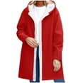 thumbnail image 6 of Women Windproof Hooded Mid-Length Coat,Fleece Lined Open Front Button Jacket,Oversized Loose Warm Solid Outerwear with Side Pockets, 6 of 6
