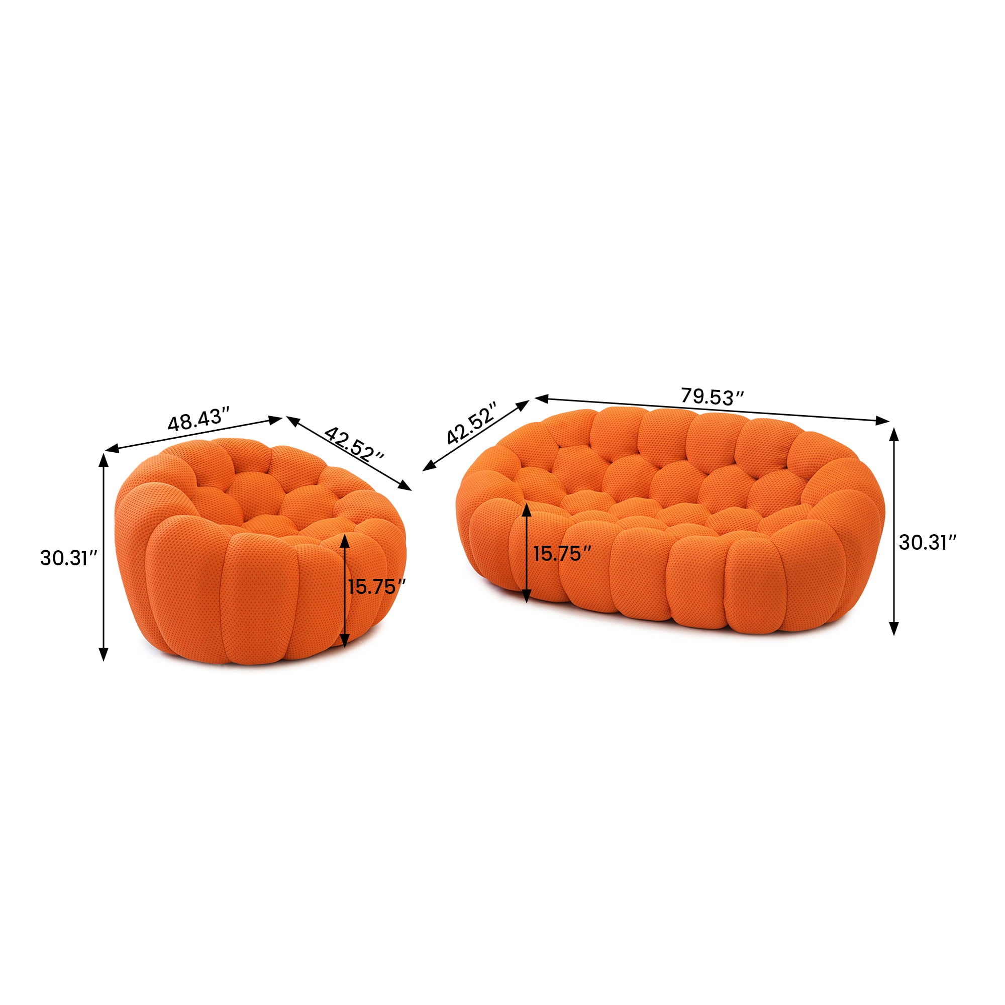 bokifol Modern Sofa Loveseat for Living Room,Couches Loveseat with Single Seat for Bedroom,Office,Apartment,Dorm,Studio(Orange)
