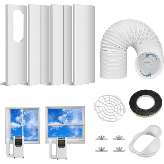 Ninonly Portable Air Conditioner Window Vent Kit with 5.9" Exhaust Hose, Portable AC Seal Kit for Sliding Window with 4 Plates, Universal Coupler Fits 5.9 & 5.1 Inch Diameter Exhaust Hose