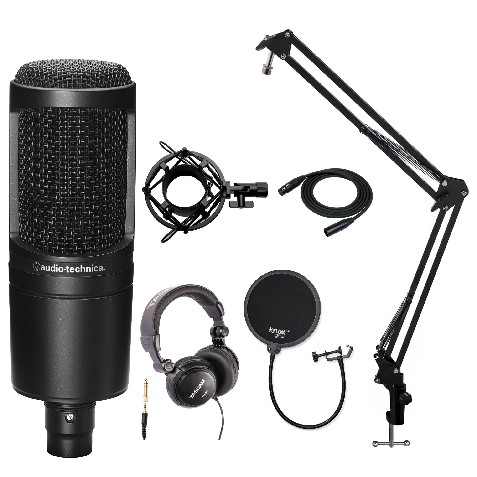 AudioTechnica AT2020 Mic with Knox Filter, Arm, Cable, Mount and