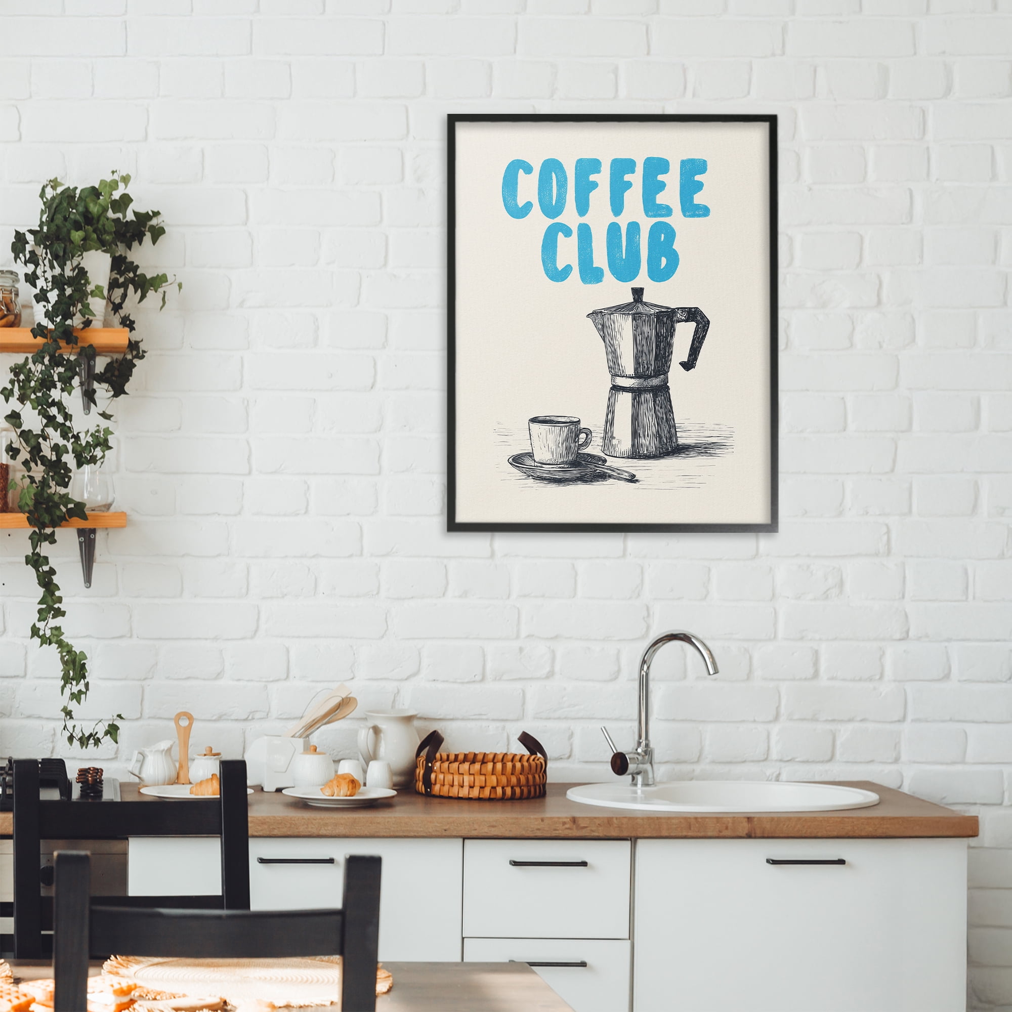 Stupell Industries Coffee Club Retro Drawing Black Framed Giclee Art, design by Andreas Magnusson