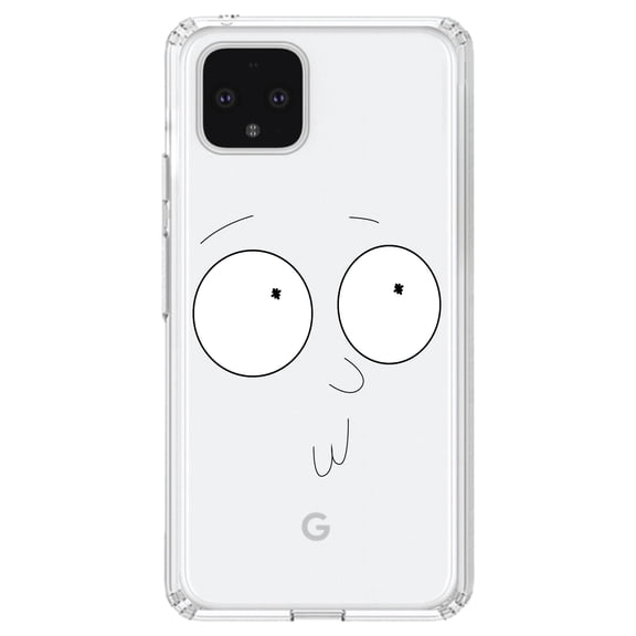 DistinctInk Clear Shockproof Hybrid Case for Google Pixel 4 (5.7" Screen) - TPU Bumper, Acrylic Back, Tempered Glass Screen Protector - "Awh Jeez" Face