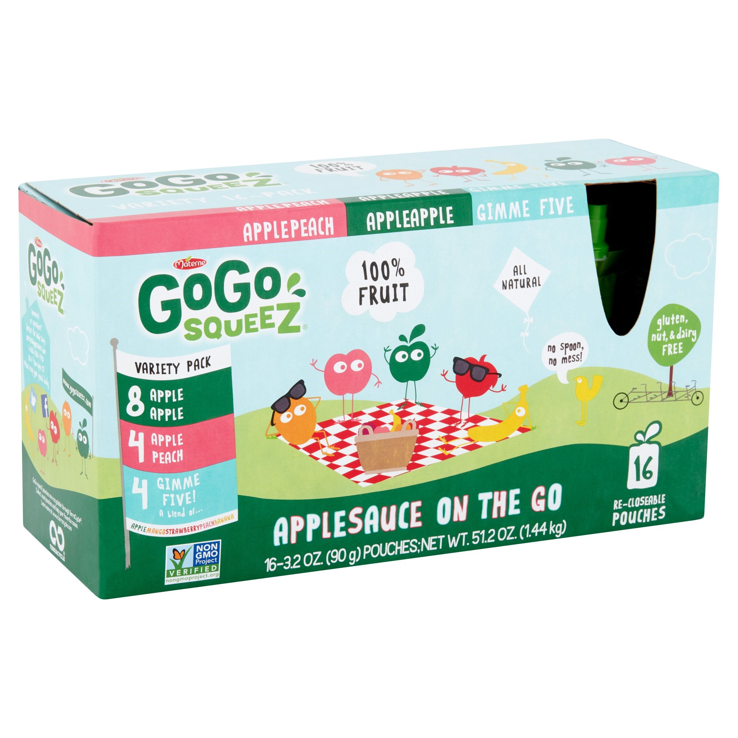 GoGo Squeez Applesauce On the Go Variety Pack, 3.2 oz, 16 Ct