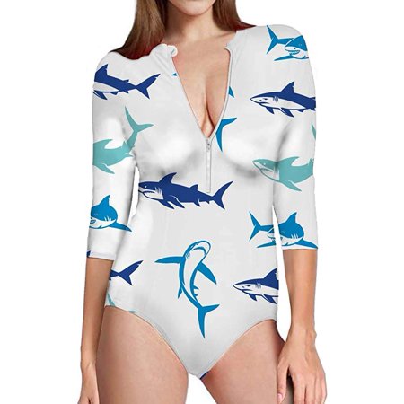 Whale Shark Dolphin One Piece Swimsuits Long Sleeve Uv Protection Surfing Rash Guard Zip Bathing Suit Swimwear For Women Walmart Canada