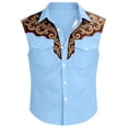 thumbnail image 2 of Mens Shirts Western Cowboy Print Geometric Sleeveless Summer Casual Button Down Collar Top Outdoor Music Festival Light Blue Shirt, 2 of 4
