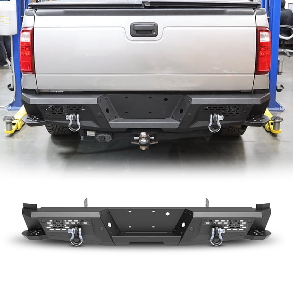 Rear Bumper for 1999-2016 F-250/F-350,Heavy Duty Steel Rear Bumper with Pod Light,Built-in Antiskid Steps,101 style