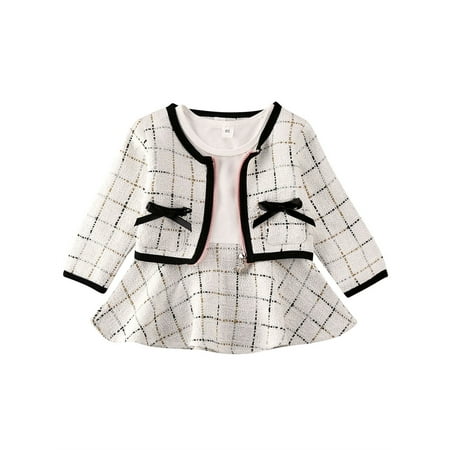 

Inevnen Toddler Baby Girls 2Pcs Princes Long Sleeve Plaid Jacket Coat Tops Tutu Skirt Dress