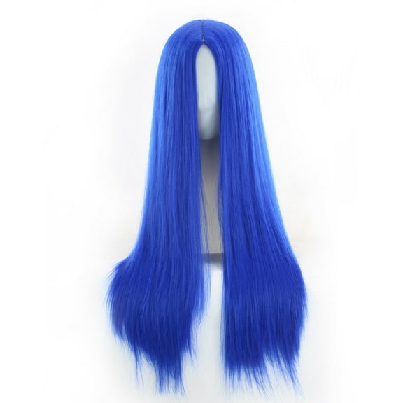 XmhyTop Women’s Cosplay Anime & Costume Party Wig, 27.6-Inch Long Straight Middle Part, No Bangs, 100% Synthetic Hair/ Wig Cap, Dark Blue