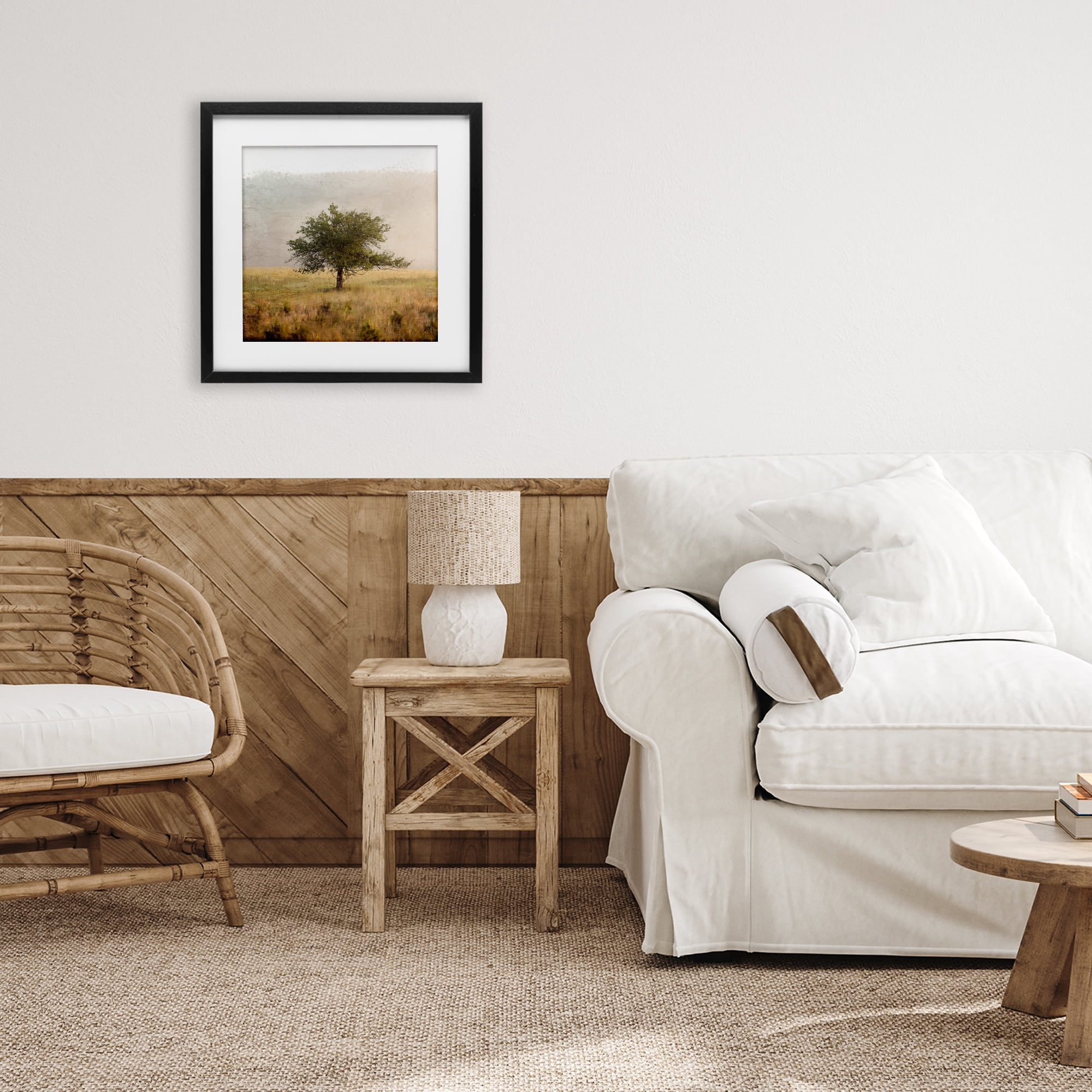 Stupell Industries Tree Alone in Golden Field Black Framed Print Under Glass, design by Anne Bailey