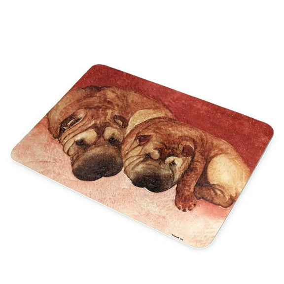 KuzmarK Glass Cutting Board - Chinese Shar-Pei Mother and Daughter Art by Denise Every
