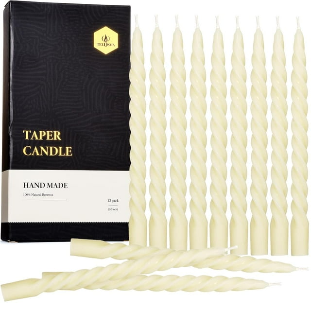 Cera de abejas TELOSMA en espiral Taper Candles, 25 cm, 12 unidades, color blanco roto