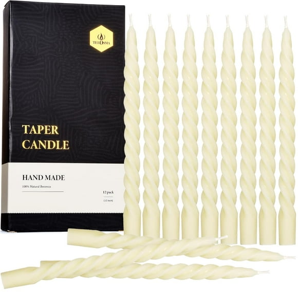 Cera de abejas TELOSMA en espiral Taper Candles, 25 cm, 12 unidades, color blanco roto