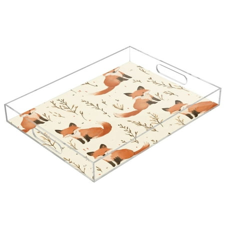 

Acrylic Tray 15.7*11.8*1.9 Inch Transparent Tray Food Tray Tea Cup Tray Serving Trays Cosmetics Storage Kitchen Table Bathroom Sundry Storage Little Fox Cartoon