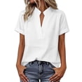 thumbnail image 5 of ClodeEU Women's V Neck Rolled Short Sleeve Tunic Top, Casual Solid Color Loose Fit Blouse White,Women's Plus L, 5 of 8