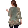 thumbnail image 4 of WTOBBY Women's Plus Size Floral Print Keyhole Top 3/4 Sleeve Flowy Tunic Casual V-Neck Shirt for Comfortable Everyday Style,Dark Green 2XL, 4 of 5