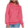 thumbnail image 6 of Blouses for Women Casual Winter Fall Relaxed Fit Hooded Long-sleeved Cap Off the Shoulder with Pocket Plain Leisure Cotton Hoodie Sweatshirts(Hot Pink,XL), 6 of 9