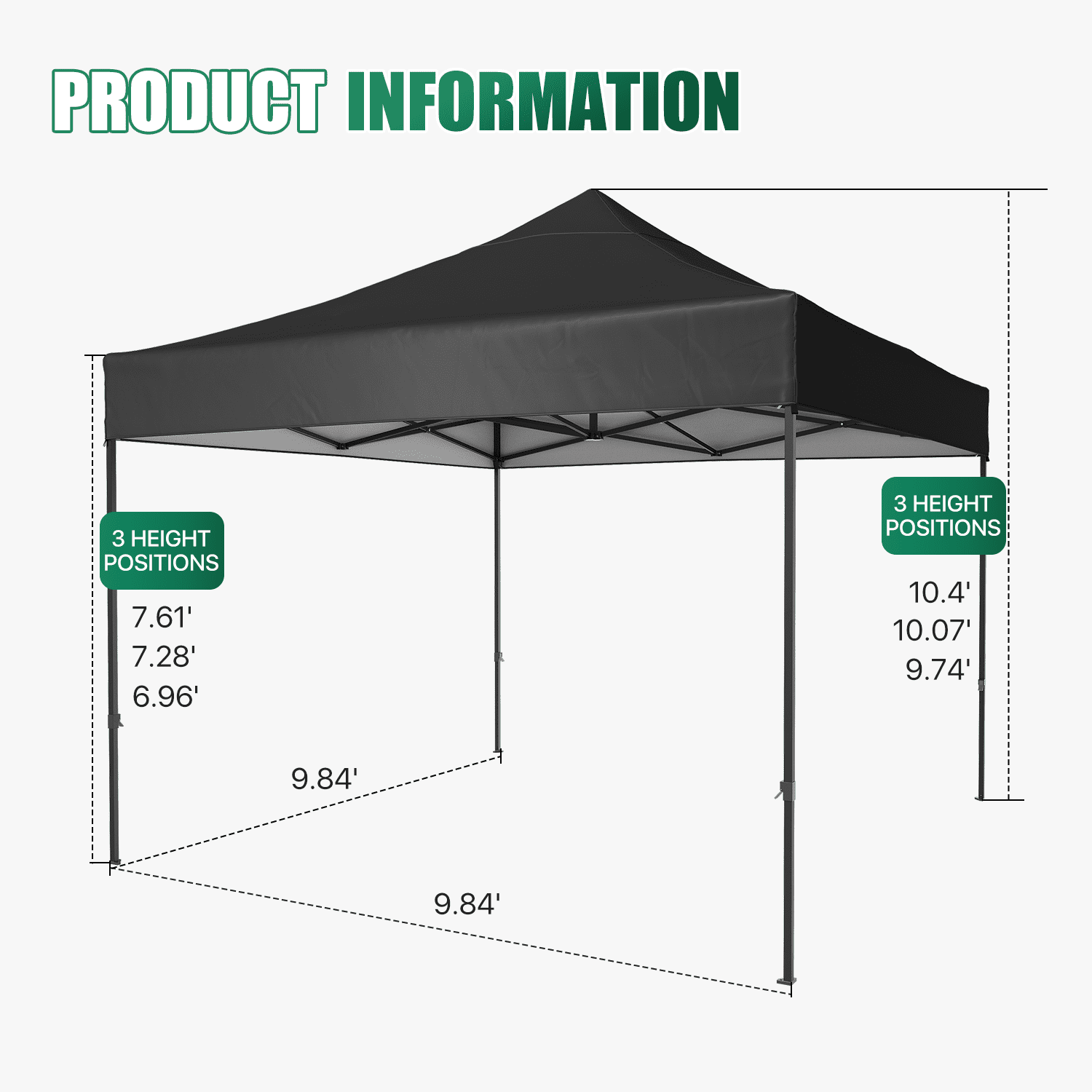 Dateyes 10x10FT Pop Up Canopy, Outdoor Canopy Tent with Carry Bag, Easy Setup Portable Instant Canopy with 4 Sandbags and 8 Stakes for Outdoor Events, Parties, Beach, Backyard, Lawn, Black