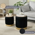 thumbnail image 6 of Round Ottoman with Storage Set of 2, Vanity Stool with Storage for Bedroom, Ottoman Coffee Table Gold-Tone Ring Around The Base, Small Velvet Foot Stool for Living Room, Black, 6 of 16