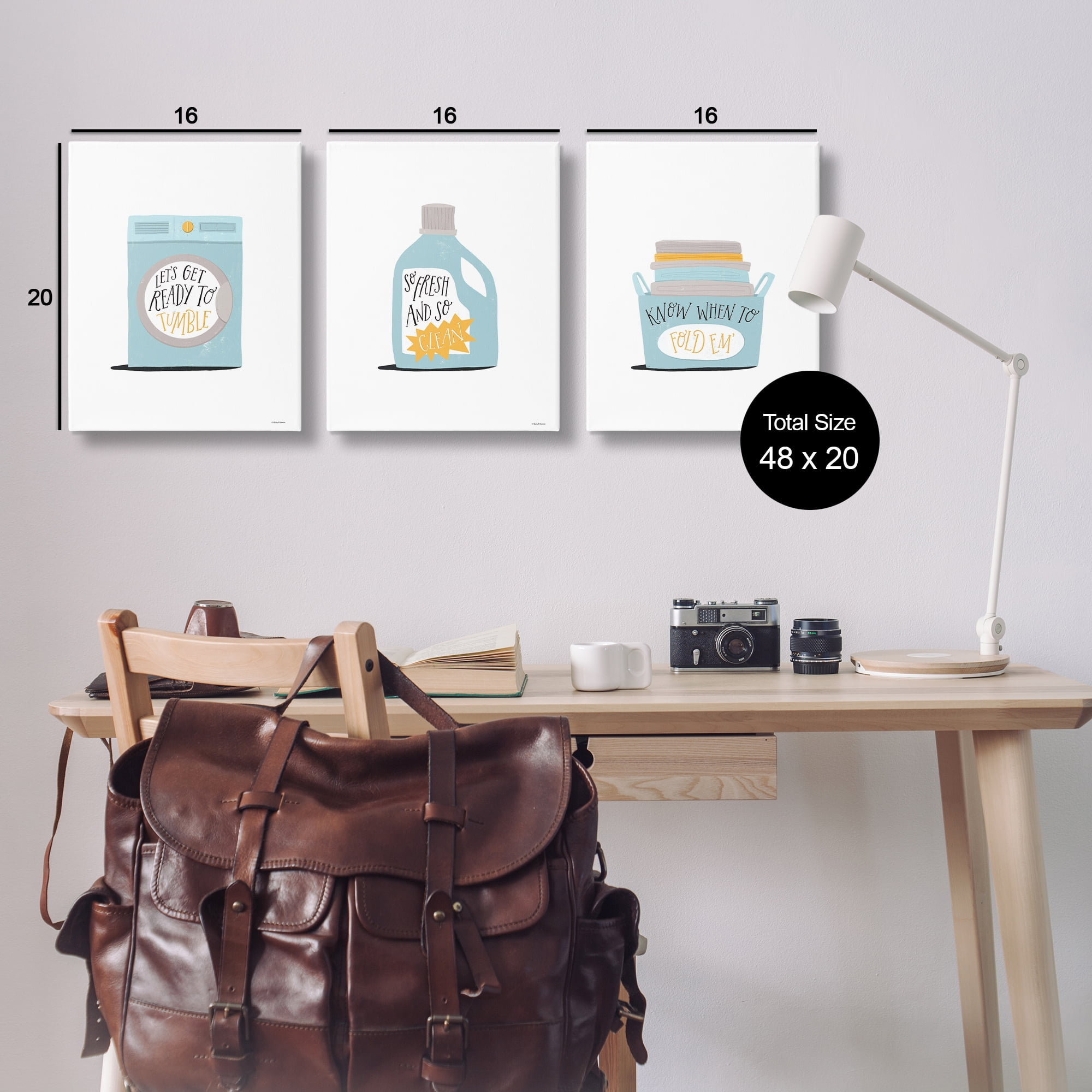 Stupell Industries Minimal Laundry Phrases Bath & Laundry Painting Wrapped Canvas Art Print Wall Art, 16 x 20, Set of 3