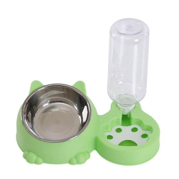 Comedero y bebedero inclinado para gatos, juego de comedero y bebedero Unique Pets Verde