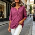 thumbnail image 5 of Women's Solid Short Sleeve Linen Blouse Button Neckline Shirt Summer Casual Top, 5 of 6
