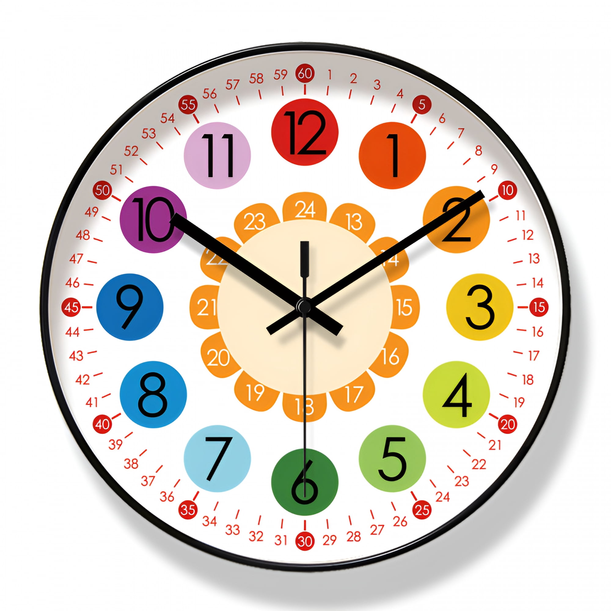 DESIGNICE Kids Wall Clock Telling Time Teaching Clock Mute Art Clock Non Ticking Hanging Decorative Children Clock for Indoor Office Kitchen Decor 10Inch