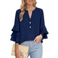 thumbnail image 4 of Vivianyn HD Women's Double Ruffle Sleeve V Neck Blouse, Casual Loose Fit Top,Navy,Size S-XXXL, 4 of 7