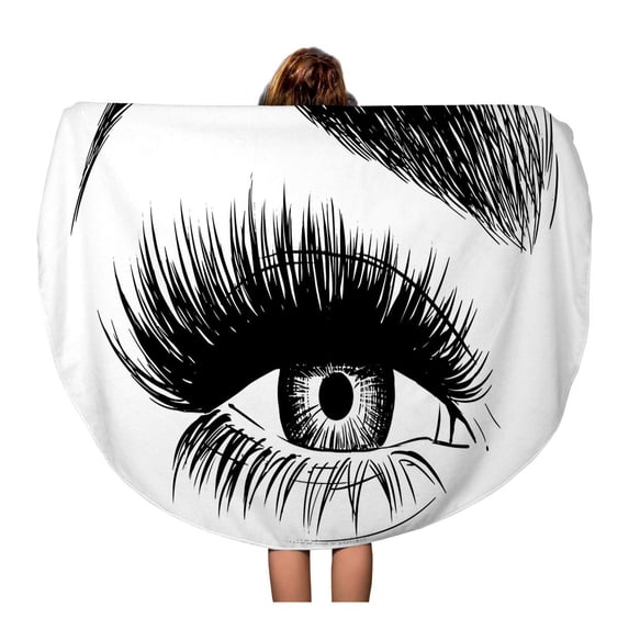 SIDONKU 60 inch Round Beach Towel Blanket Clean Gorgeous Eye Makeup and Brow Close Eyelashes Look Travel Circle Circular Towels Mat Tapestry Beach Throw