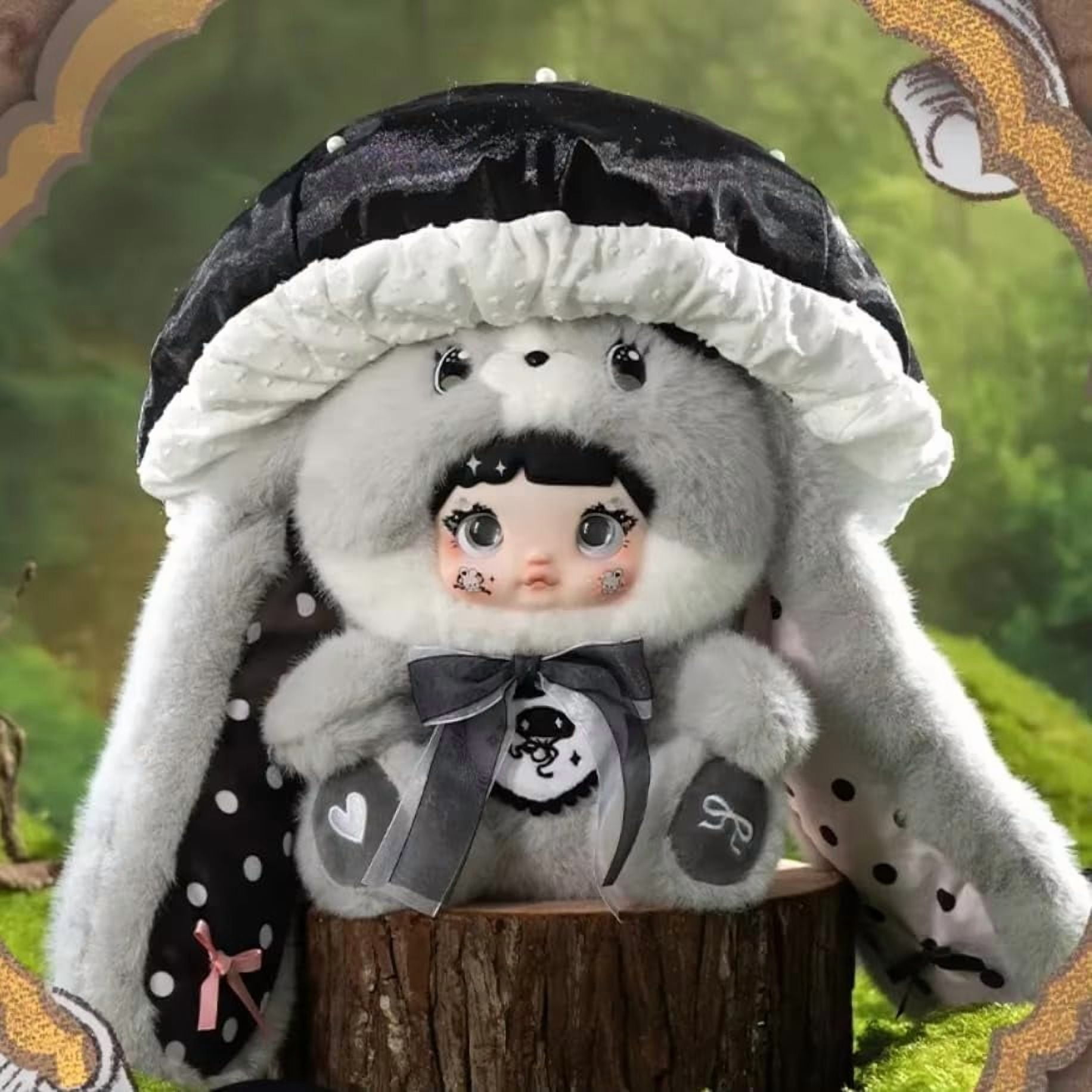 Nommi Mushroom Hat Series Plush Blind Box, 400% Big Nommi Bunny Mushroom Cap Series Kawaii Nommi Rabbit Plushie Toys Figure Doll, Cute Xmas Collectible Toy Birthday Gift for Girls(1PC Jade)