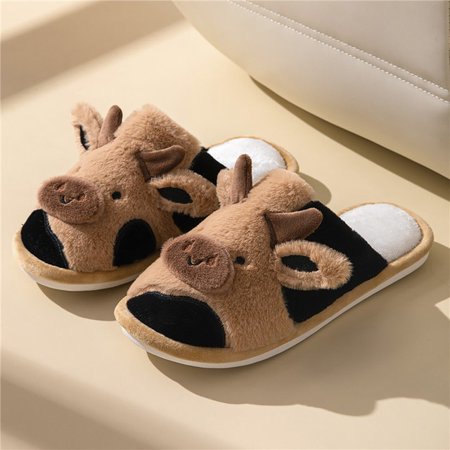 

QWZNDZGR Upgrate Cute Animal Slipper For Women Girls Kawaii Fluffy Winter Warm Slippers Woman Cartoon Milk Cow House Slippers Funny Shoes