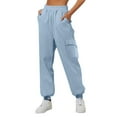 thumbnail image 2 of felwors Cargo Joggers for Women - High Waisted Baggy Sweatpants with Pockets Light Blue, XL, 2 of 4
