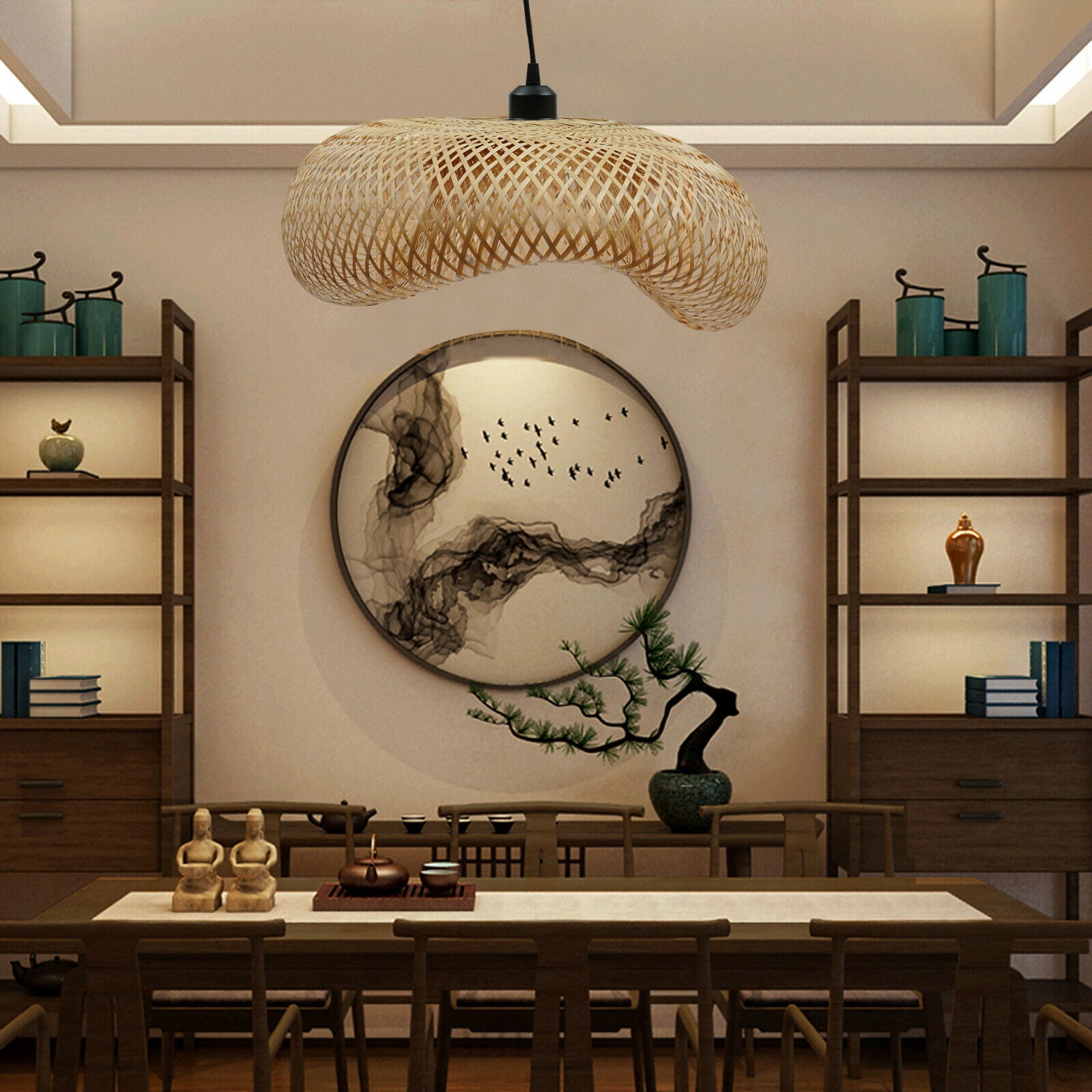 Bamboo Wicker Rattan Shade Pendant Light Fixture Art Asian Hanging Ceiling Lamp 85-260v