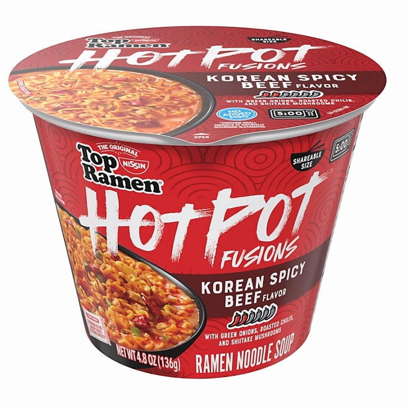 HOTPOT FUSIONS Korean Spicy Beef Hot Pot Noodles Bowl, 4.8 oz, 6