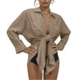 thumbnail image 3 of Cozyvia Women's Modern Swimsuit Cover Up Blouse, Solid Color Cotton Bathing Suit Coverup Button Down Beach Long Shirts with Pockets - Khaki XL, 3 of 6