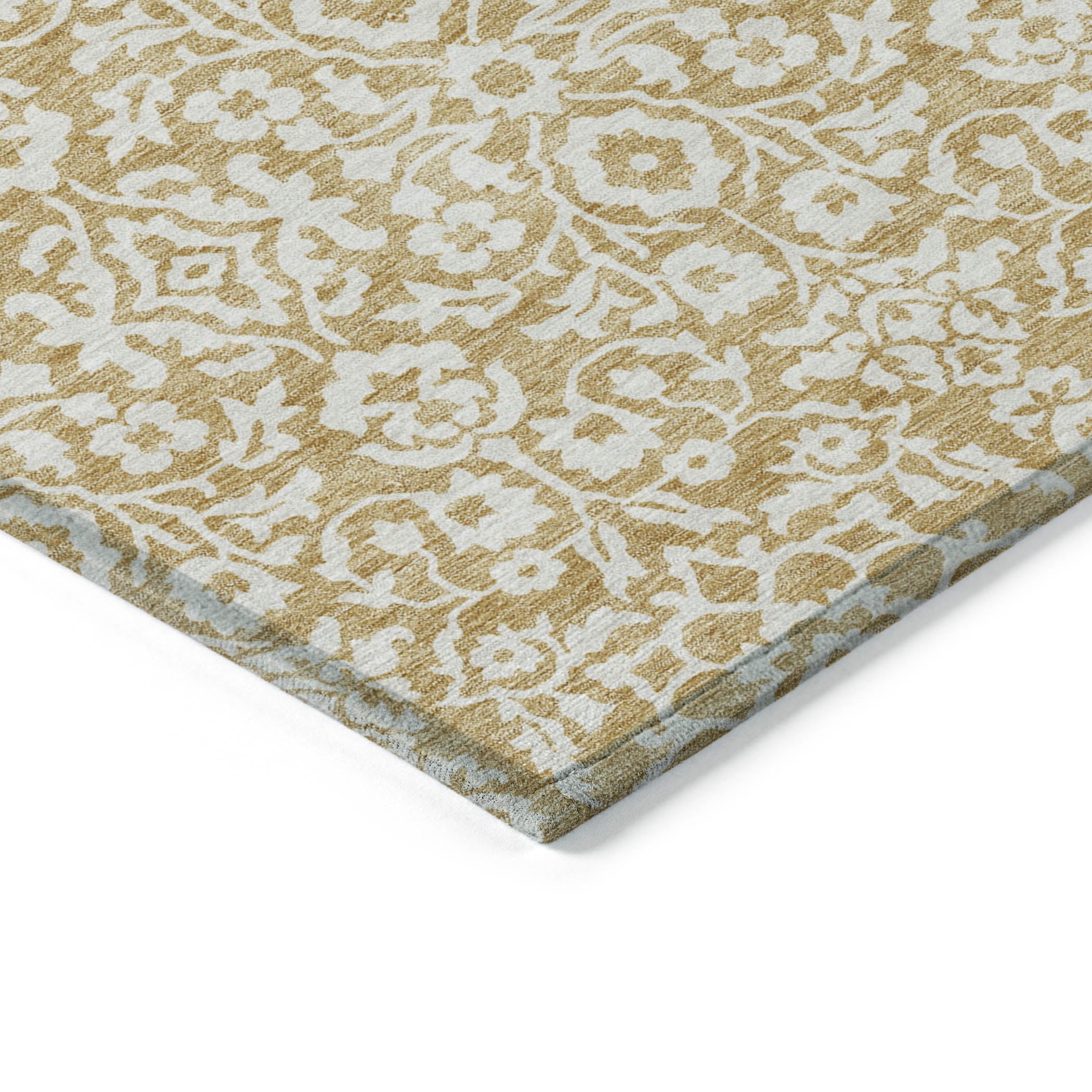 Addison Rugs Chantille Indoor/Outdoor Traditional Damask Gold Washable Rectangle Rug, 2'6" x 3'10"